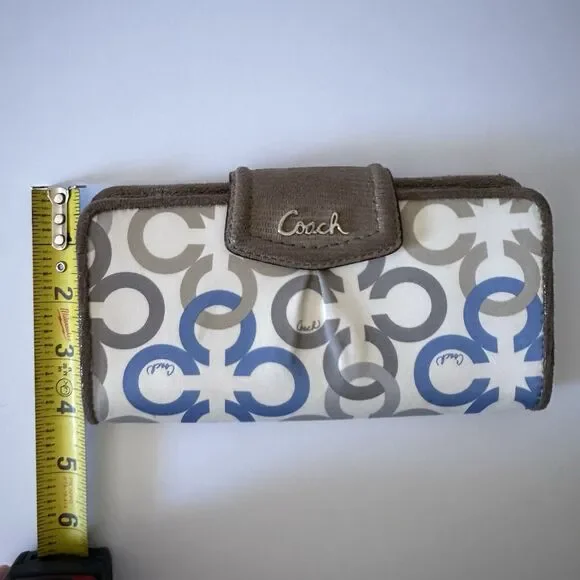 Coach Women's Madison Clover Op Art Wallet Blue Cream Brown Satin - Picture 15 of 15